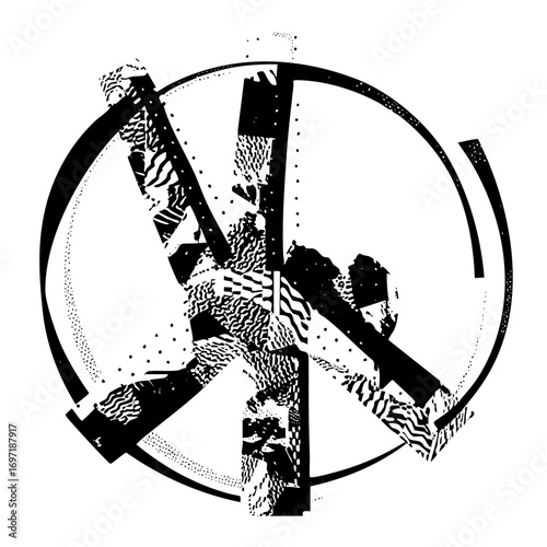 Vector Abstract peace symbol with textured lines.