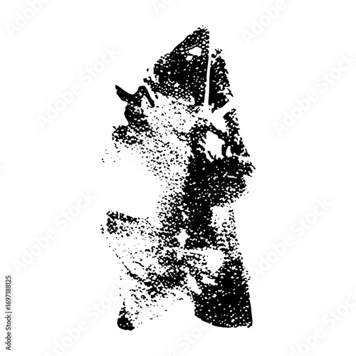 Vector Abstract figure with raised arms and fragmented shapes.