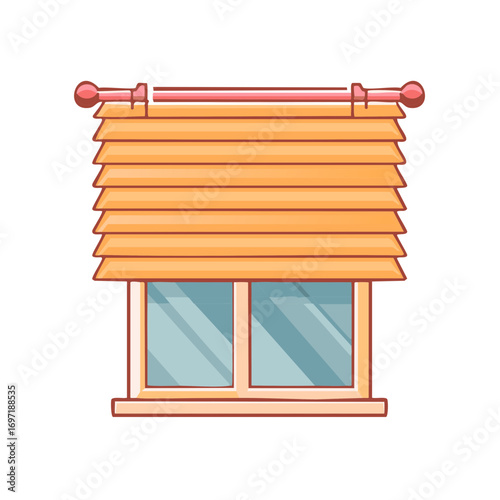 Cartoon Window with Wooden Blinds Closed Bringing Privacy from Daylight