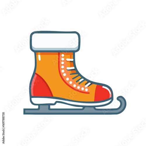 Cartoon illustration of orange and red ice skate in winter