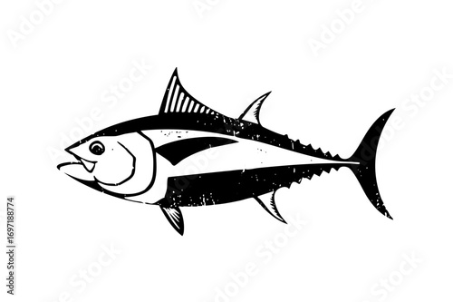 Vector Black and white of a streamlined tuna fish.