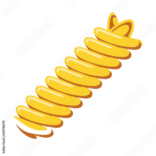 Bright yellow spiral fusilli pasta noodle food culinary ingredient for cooking illustration design