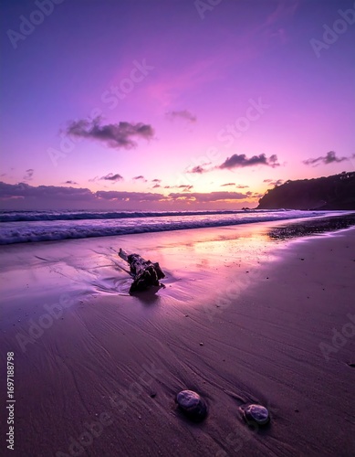 Purple sunrise beach scene