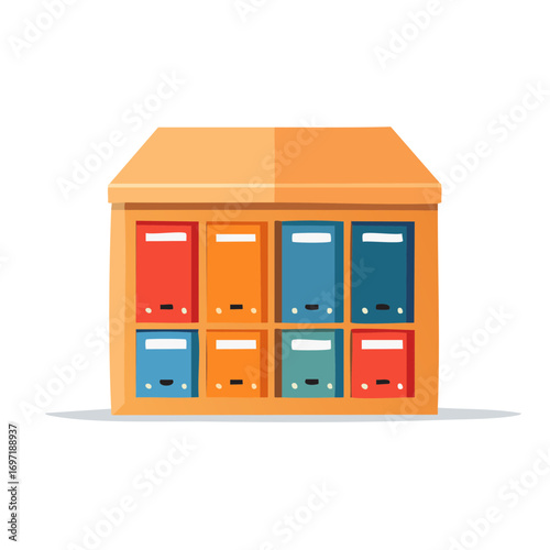 Colorful modern mailboxes organized in a flat design storage unit