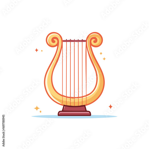 A golden lyre cartoon illustration an ancient Greek string musical instrument icon
