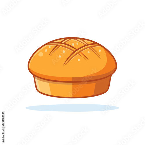 Cartoon illustration of Fresh Crusty Bread loaf ready to eat on white background