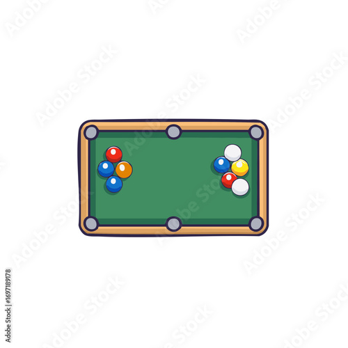 Cartoon Billiard Table with Colorful Balls Ready for a Game