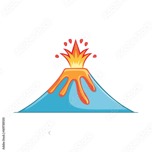 Vibrant cartoon volcano erupting with fiery lava and ash, depicting natural power and geology