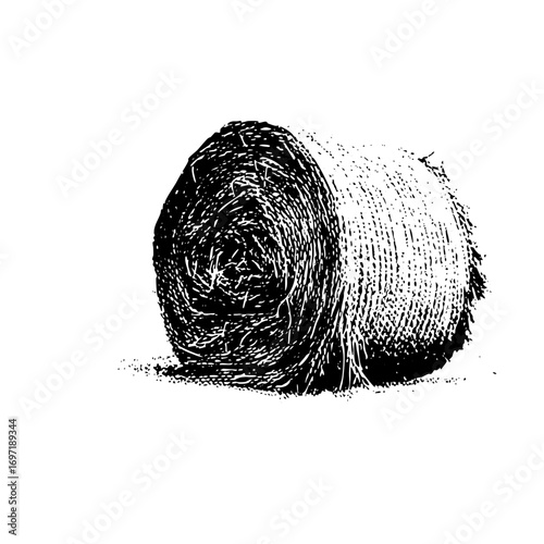 Vector Detailed of a cylindrical hay bale rests on the ground.