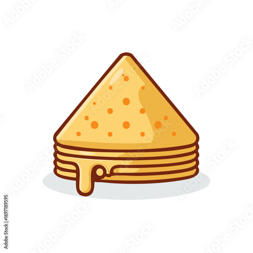 Pancakes stack with dripping syrup, delicious breakfast food, pancake illustration, yummy desert concept, pastry stack art