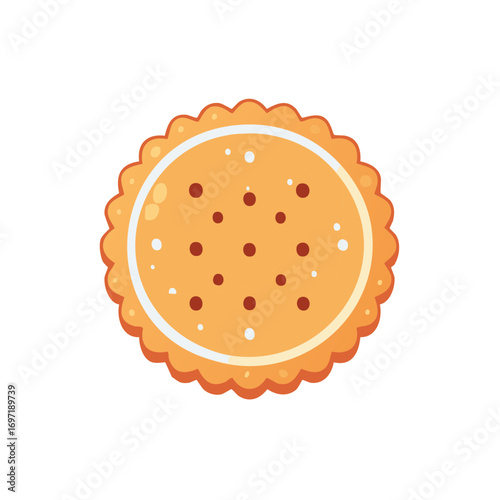 Simple Round Cracker or Salty Biscuit Snack Food Vector Illustration Icon