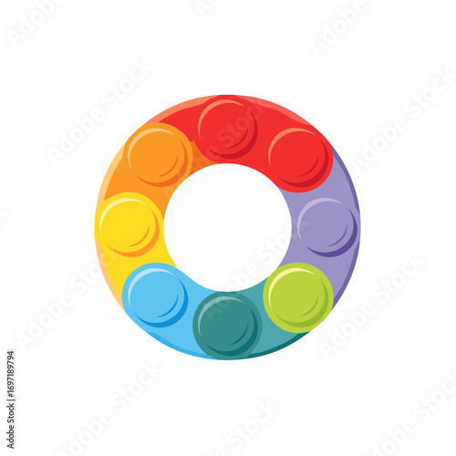 Colorful circle with multiple bubbles, bright spectrum of colors, isolated white background