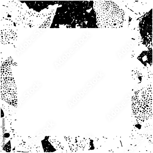 Vector Abstract speckled frame with irregular shapes and scattered dots.