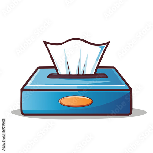 Blue facial tissue box with white tissue for hygiene comfort cold and flu relief cartoon illustration