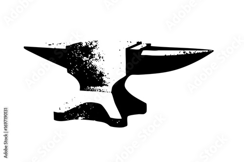 Vector Abstract anvil and hammer in black ink.