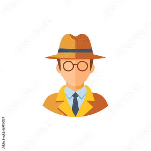 Retro detective with fedora hat and glasses vector illustration