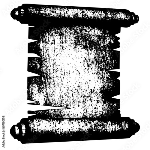 Vector Distressed scroll with textured edges and rolled details.