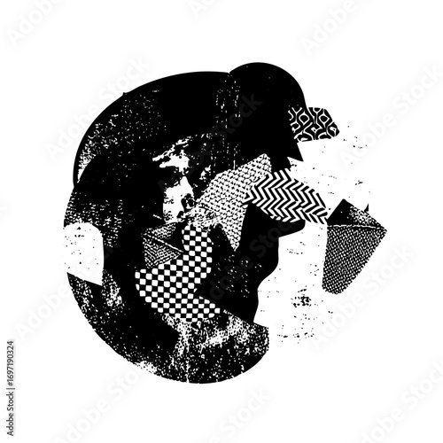 Vector Abstract fragmented face with geometric .