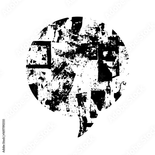 Vector Abstract geometric circle with distressed texture features a fragmented .