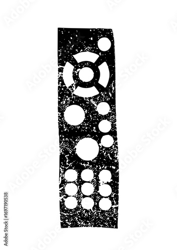 Vector Black and white of a remote control with circular buttons.