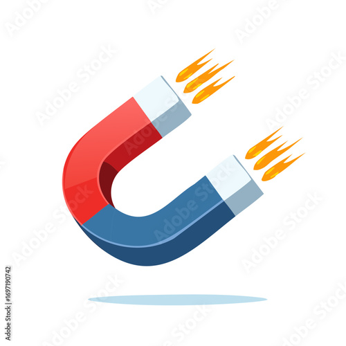 Powerful horseshoe magnet with rocket flames symbolizing fast attraction and growth