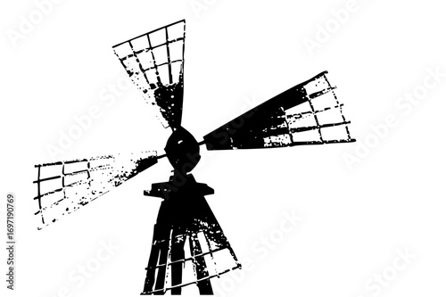 Vector Detailed black windmill with rotating blades.