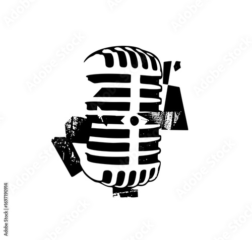 Vector Vintage microphone with dynamic lines