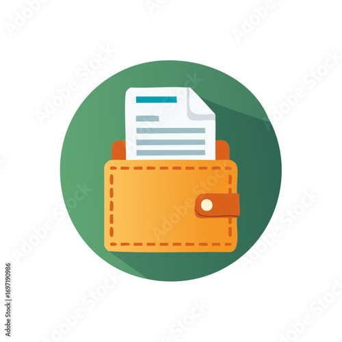 Wallet Holding Document Icon, Finances and Budget Management in Illustration Style