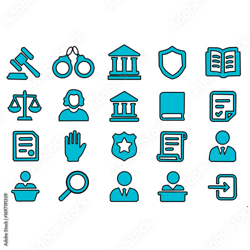 Law and Justice Icon Set – Legal and Court Symbols Collection