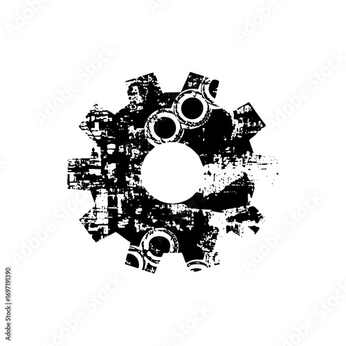 Vector Distressed mechanical gear with circular openings .