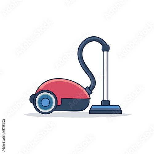 Cartoon illustration of a red and black vacuum cleaner.