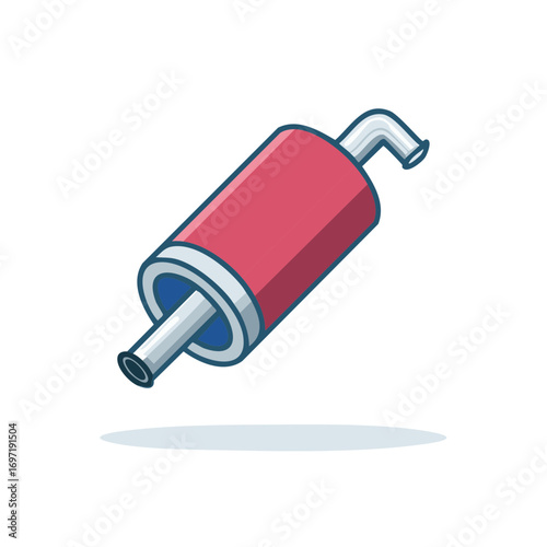 Red car muffler exhaust pipe cartoon style illustration automotive spare part vehicle maintenance