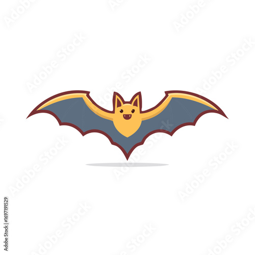 Cartoon bat flying open wings, cheerful smiling animal, mammal, nocturnal and halloween theme.