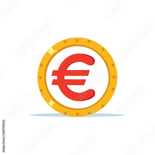Red Euro Symbol on Golden Coin Illustration