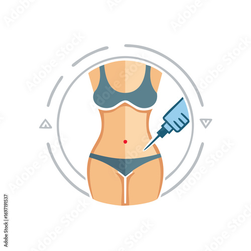 Cosmetic injection illustration, body silhouette and syringe treatment concept