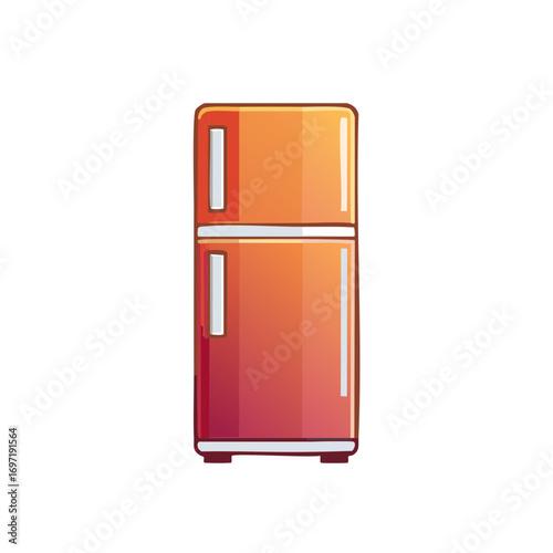 Retro Two-Door Refrigerator Illustration with Orange and Red Gradient Color