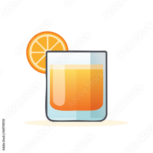 Refreshing glass of orange juice with a slice of orange vector illustration