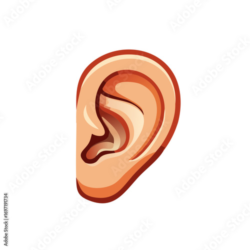 Stylized human ear illustration depicting the sense of hearing and sound perception