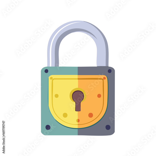 Cartoonish Padlock Security with Yellow and Orange Decorative Style