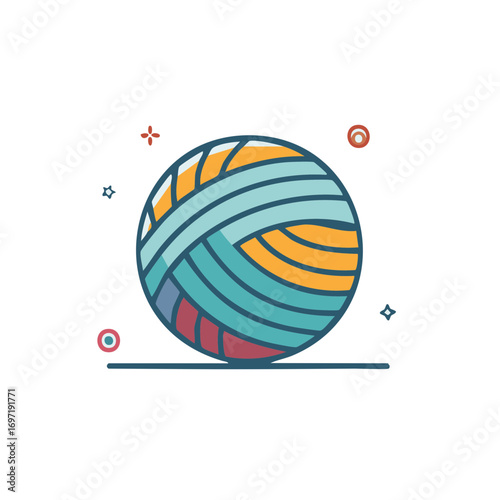 Colorful vector illustration of a ball of yarn in flat design style