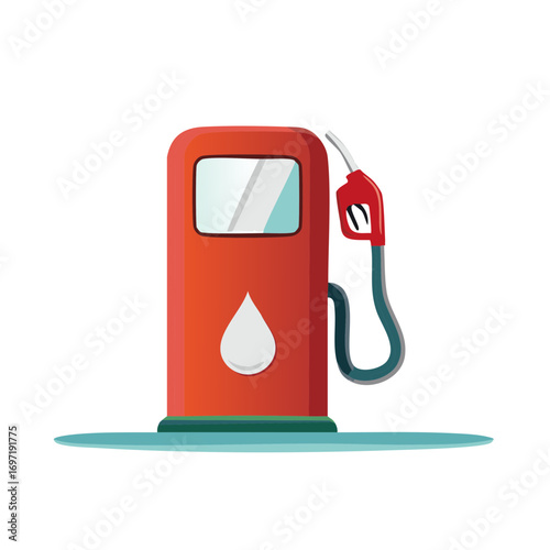 Vibrant Red Gas Pump Illustration with Fuel Nozzle and Droplet Symbolizing Energy and Transportation