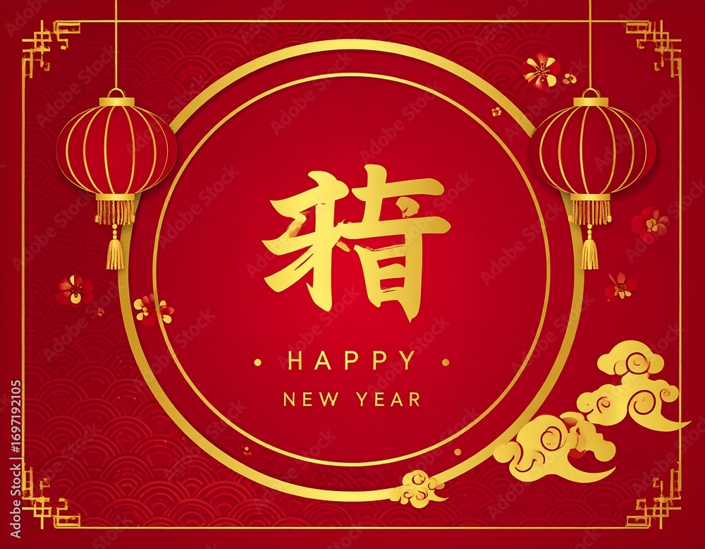 Naklejka premium Chinese New Year greeting card