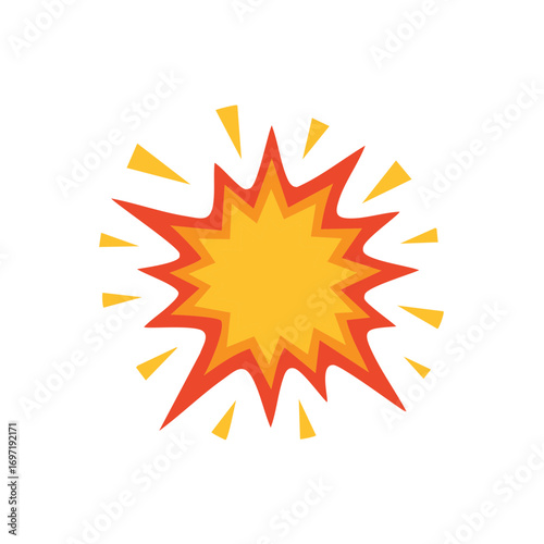 Vibrant comic book style explosion graphic with energetic starburst effect and bold colors