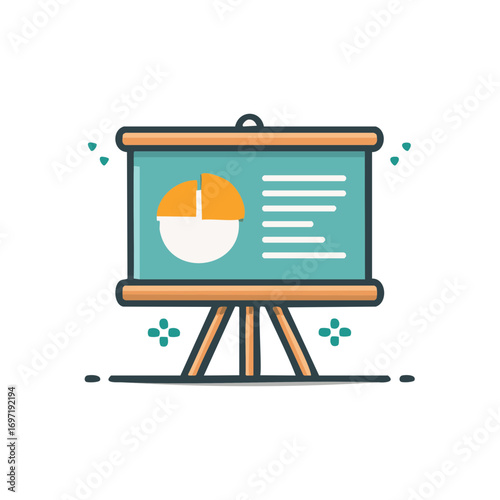 Modern Business Presentation Board Showing Pie Chart and Data Analysis Icon