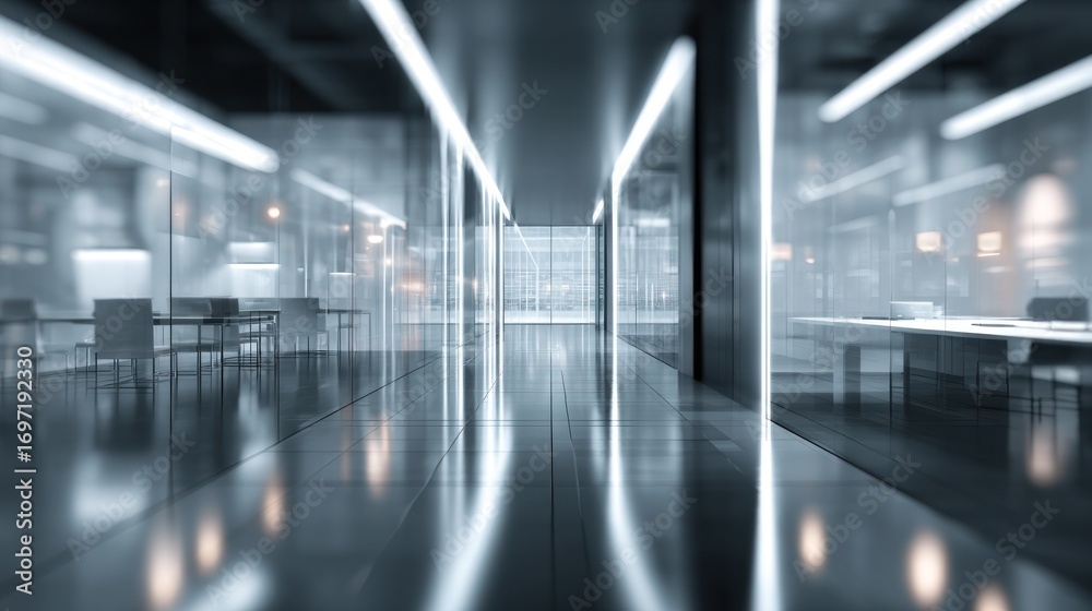 Fototapeta premium Futuristic Office Corridor: Modern Architecture and Design
