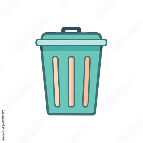 Illustrated Teal Green Waste Bin Icon Symbolizing Deletion, Recycling, and Rubbish Disposal