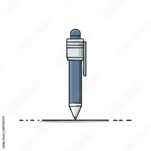 Blue pen drawing dashed line illustration with simple cartoon style
