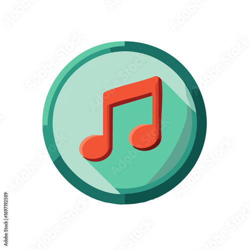 Red musical note icon on a teal circle with shadow effect