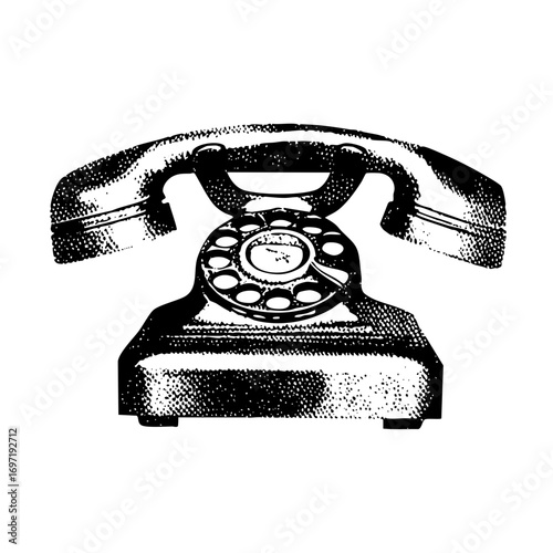 Vector Vintage rotary telephone with detailed handset and dial.
