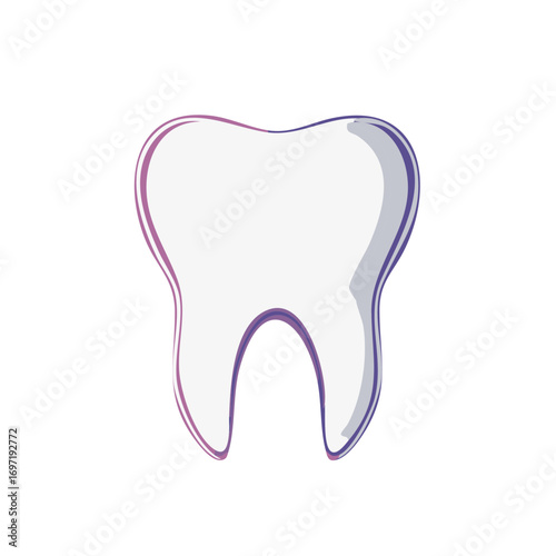 Stylized molar tooth illustration with purple and blue gradient outline for dental care